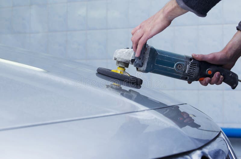 Silver car is polishing stock image. Image of surface 68725287