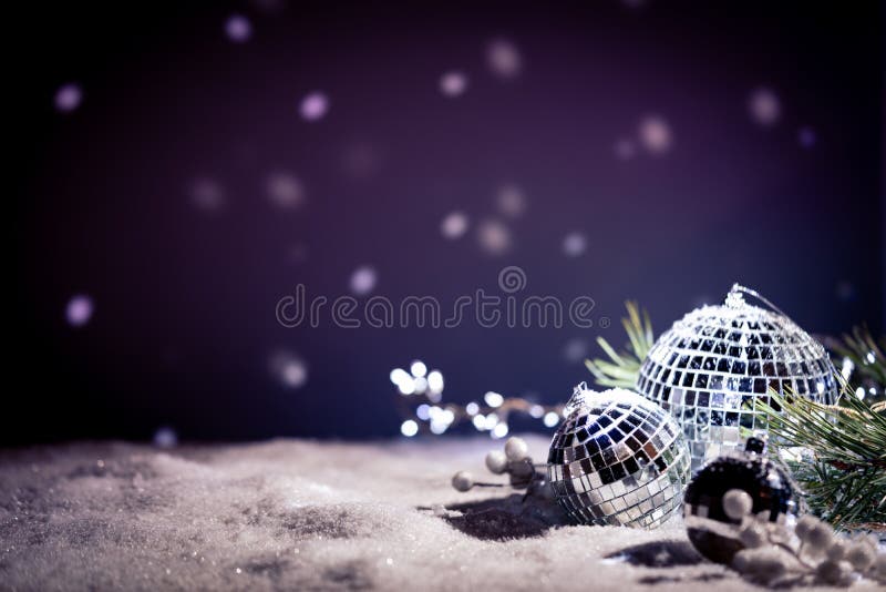 Christmas ornaments silver snowflakes with bokeh Stock Photo by rawf8