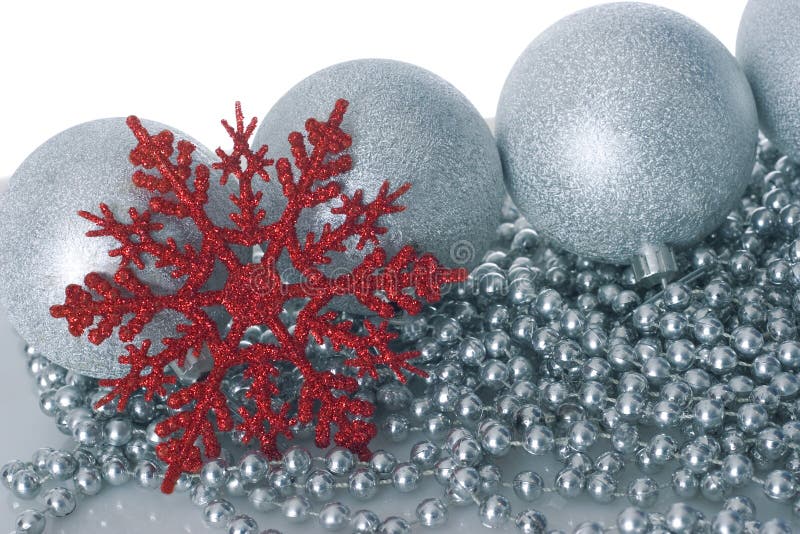 Silver christmas balls and snowflake