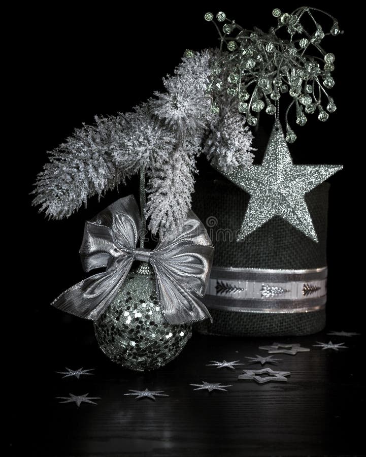 Silver Christmas Decorations Stock Photo Image of ball, plastic 31683308