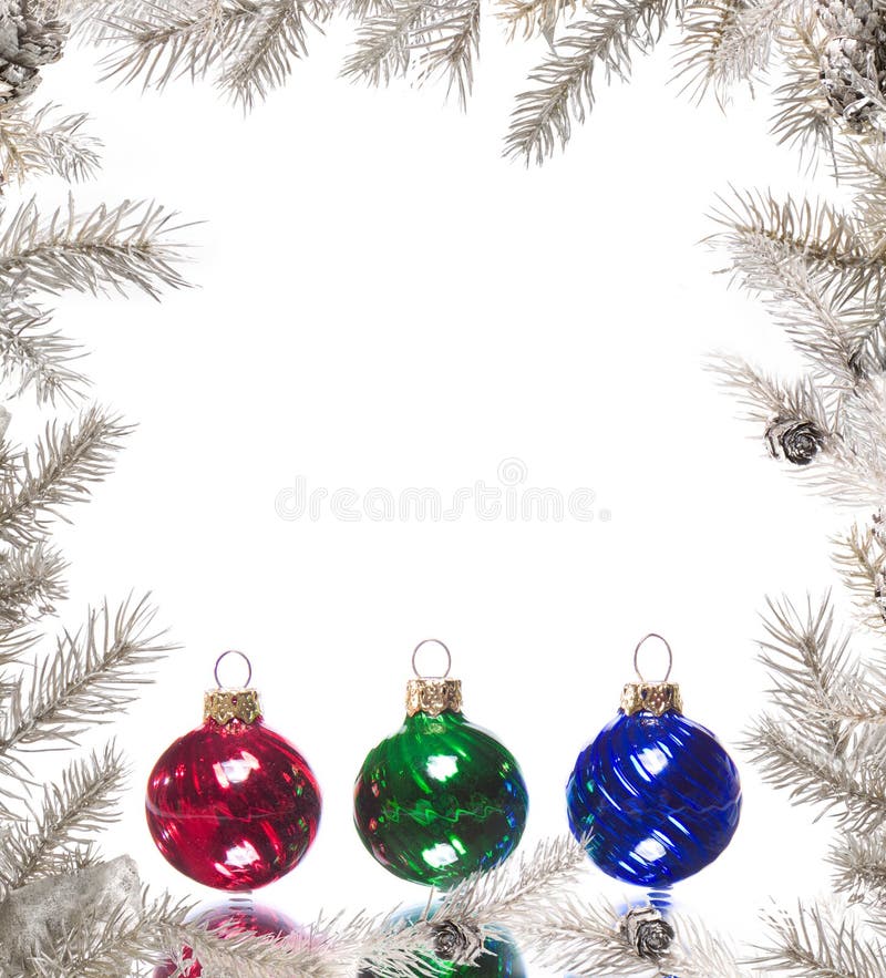 Silver Christmas frame with colorful baubles