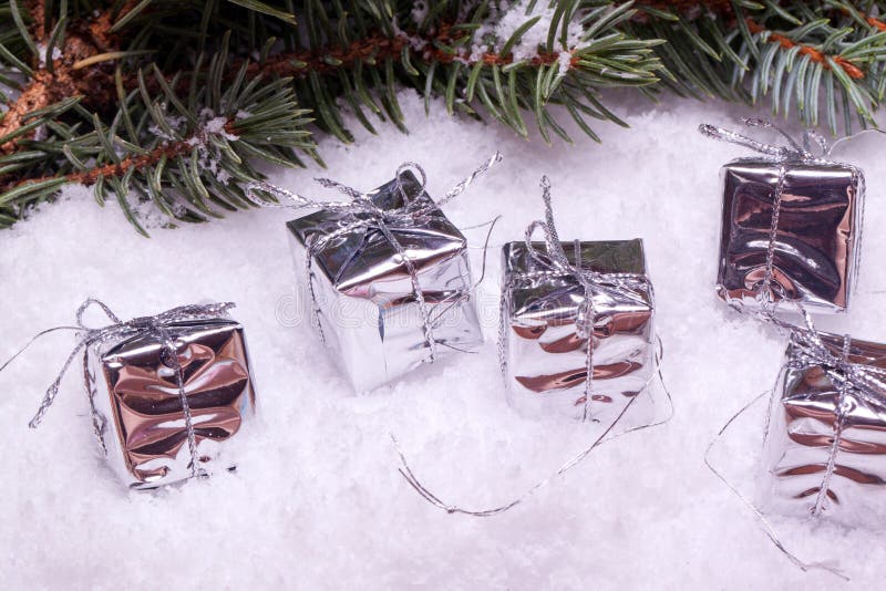 Silver Christmas Gift Boxes Stock Photo Image of season, holiday
