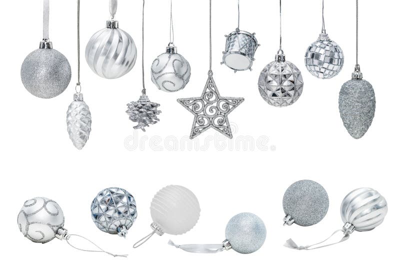 Silver Christmas New Year baubles for Christmas tree ornaments