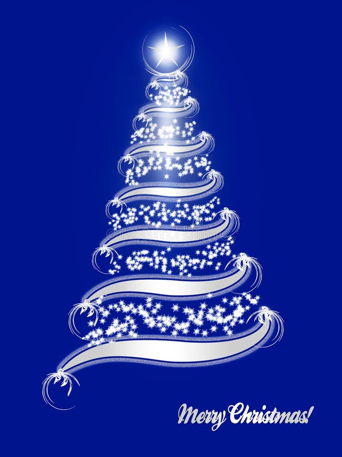 Silver Christmas Tree On Blue Background Stock Photo 