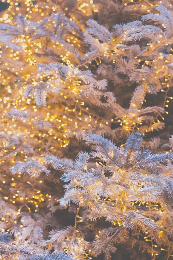 Silver Christmas Tree with Golden Shining Garlands, Christmas ...