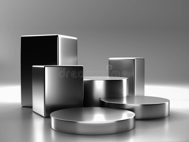 Silver color podium with minimal style. Use for cosmetic or products presentations. 3D rendering royalty free illustration.