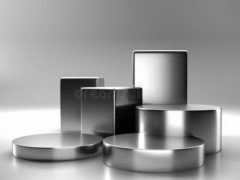 Silver color podium with minimal style. Use for cosmetic or products presentations. 3D rendering vector illustration.