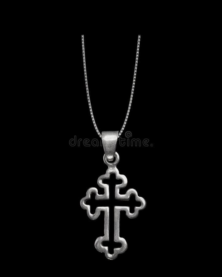 Silver Crucifix Necklace Cross Isolated on Black Background Stock Photo Image of christianity