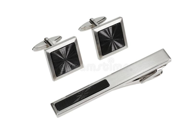 Silver cuff link and tie pin