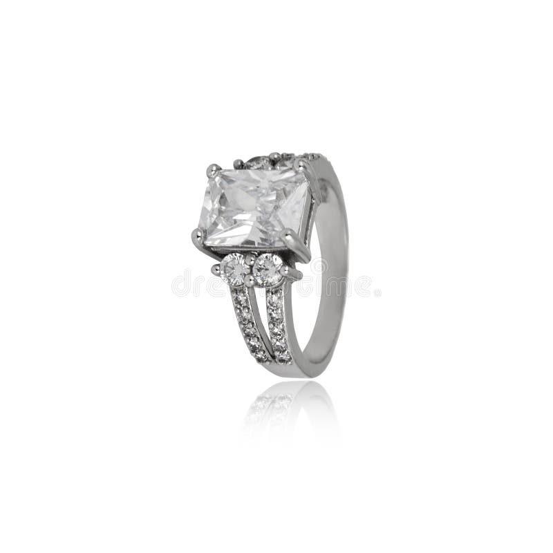 Silver Diamond Ring Isolated on White Stock Photo Image of reflection