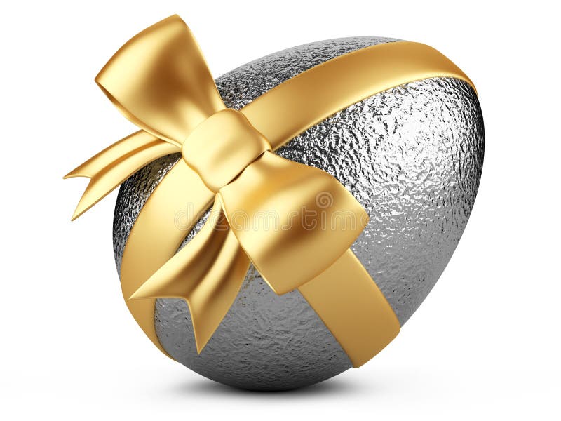 Silver easter egg with gold ribbon stock illustration