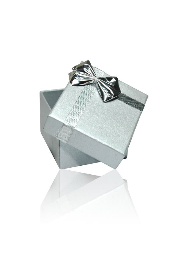 Silver Gift Box On White Background stock photo