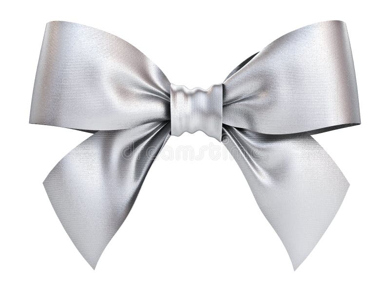 Silver gift ribbon bow isolated on white background