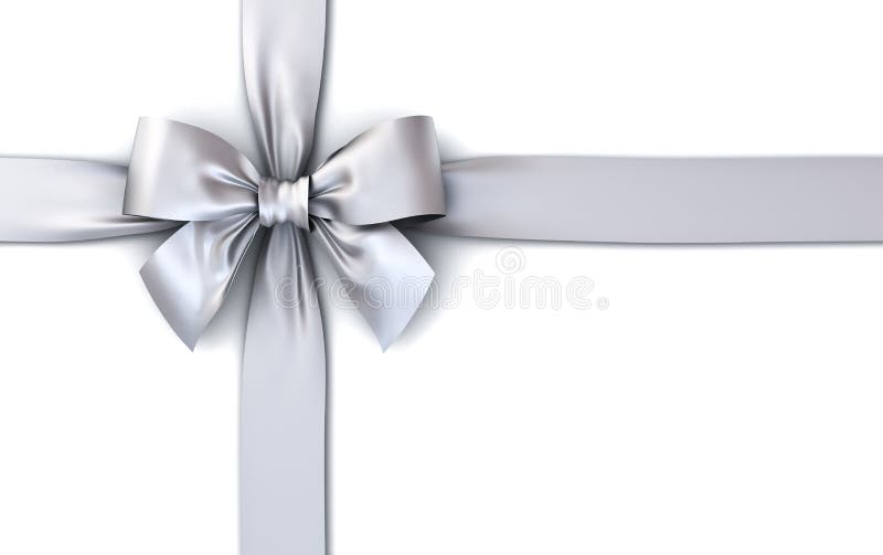 Silver gift ribbon bow isolated on white background with shadow