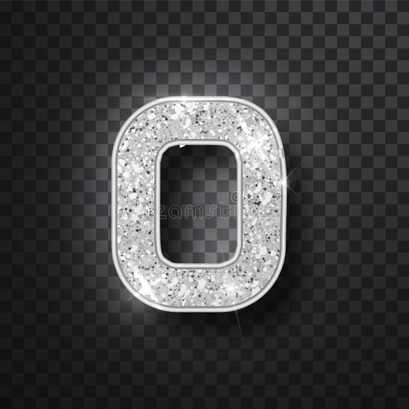 Silver Glitter Alphabet Numbers 1 with Shadow. Vector Realistick