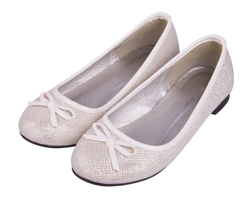 Silver Glitter Flat Shoes Ballet Flats Isolated on White Background ...