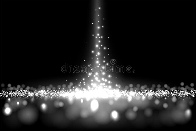Silver Glitter and Sparkle of Falling Confetti in Spotlight Light Beam