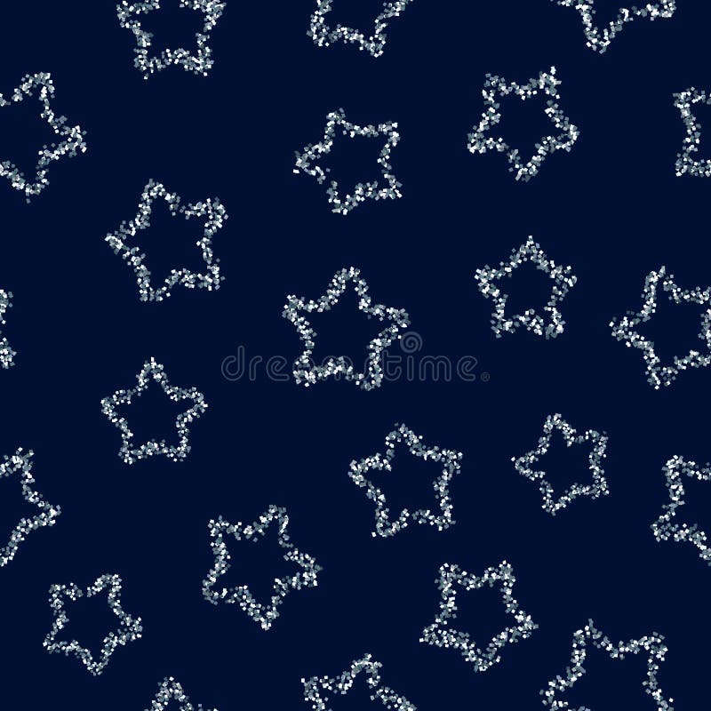 Silver glitter stars on dark background seamless pattern