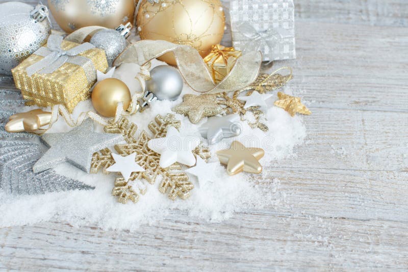 Silver And Golden Christmas Decorations Stock Image Image of tree