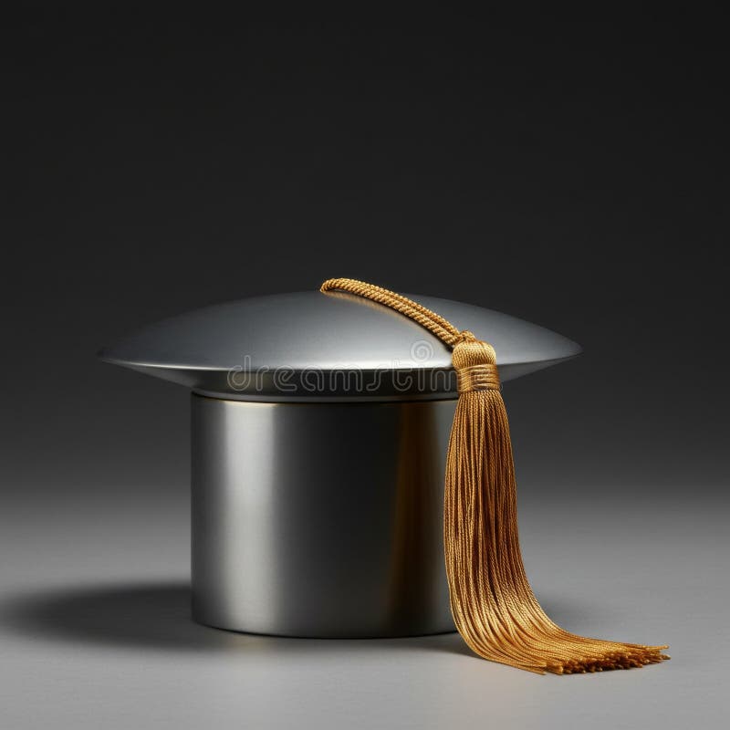 Silver Graduation Cap with Gold Tassel on Grey Background vector illustration