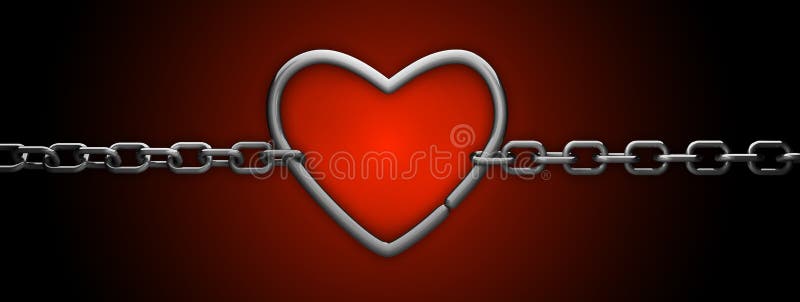 Silver heart and chain isolated on red