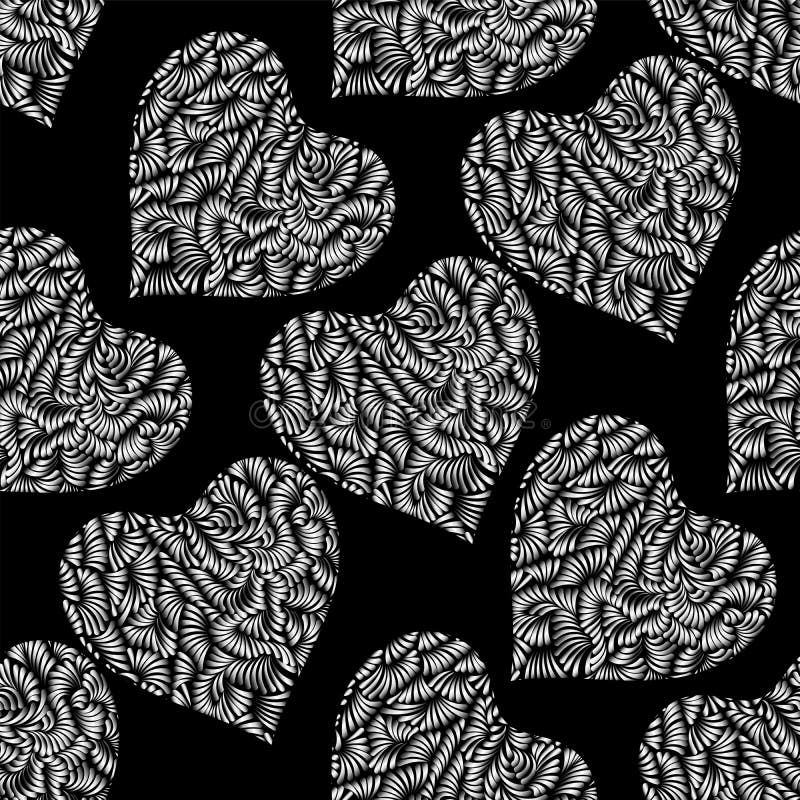 Silver Hearts Seamless Vector Pattern. Black and White Valentines Day ...