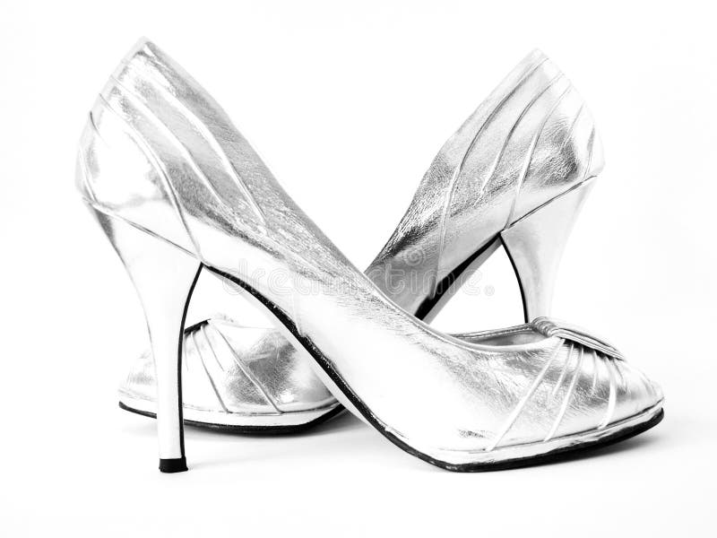 silver high heels