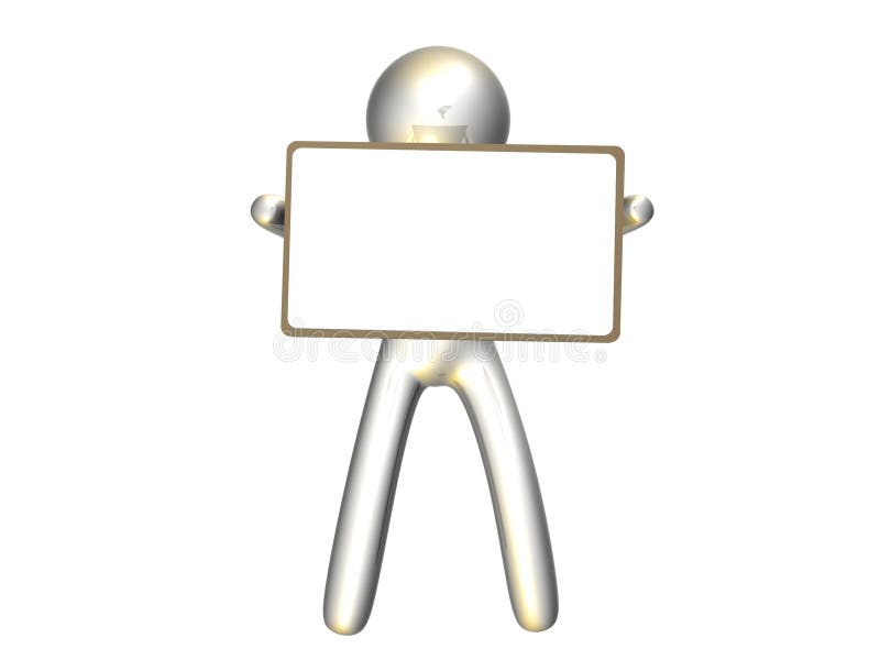 Silver icon figure with blank message board