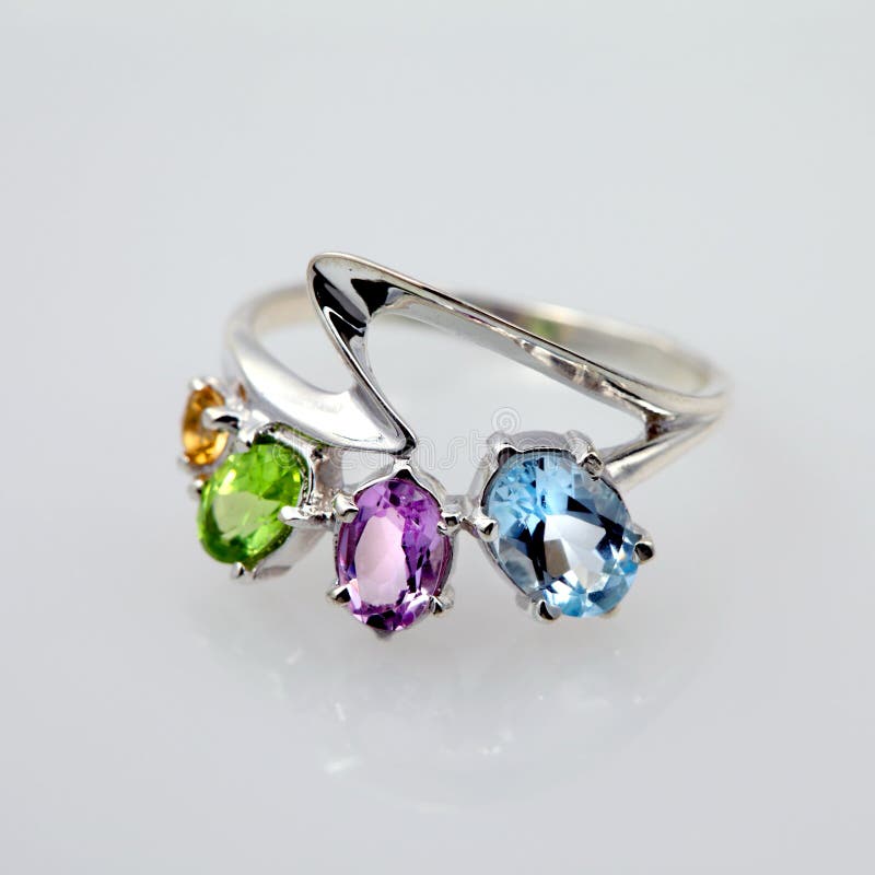 Silver jewelry with gems royalty free stock image