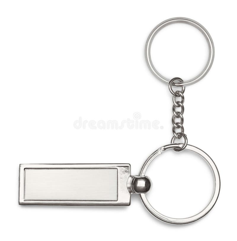 Silver key chain on white background