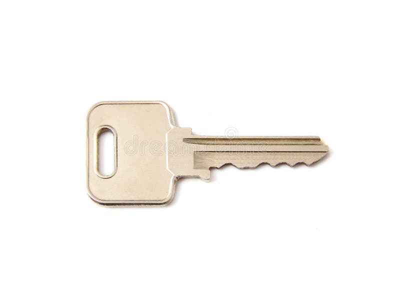 Silver key on a white background