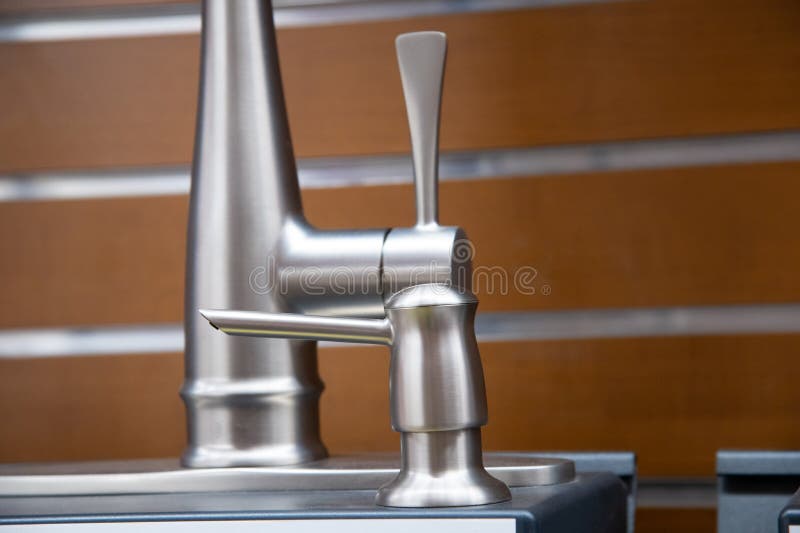 Silver kitchen taps stock image. Image of stream, open 246208217
