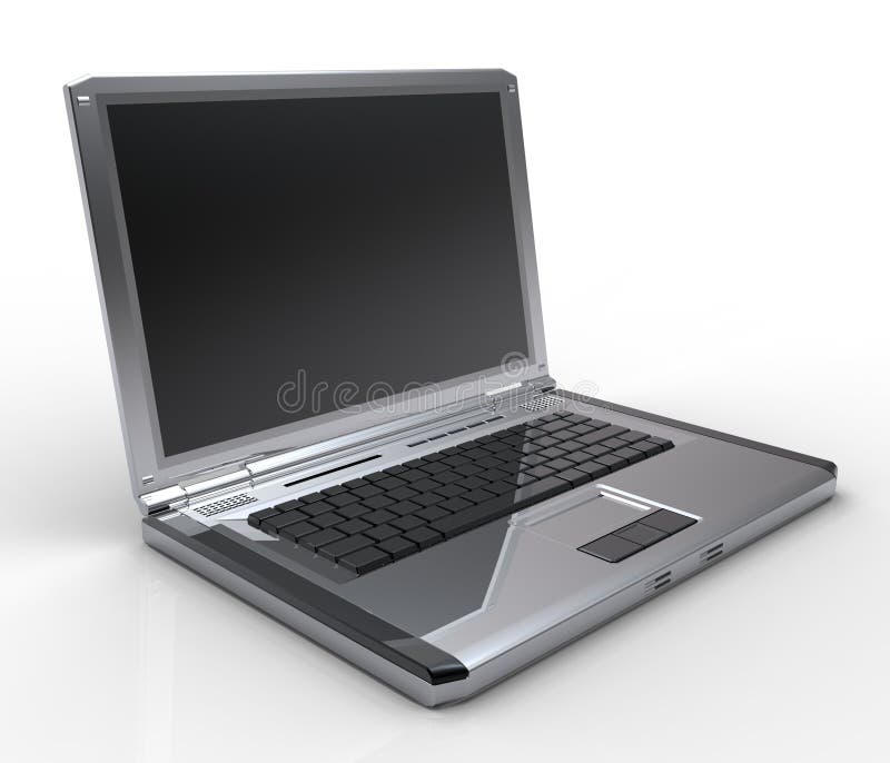 Silver Laptop with Black Blank Screen Stock Vector - Illustration of ...
