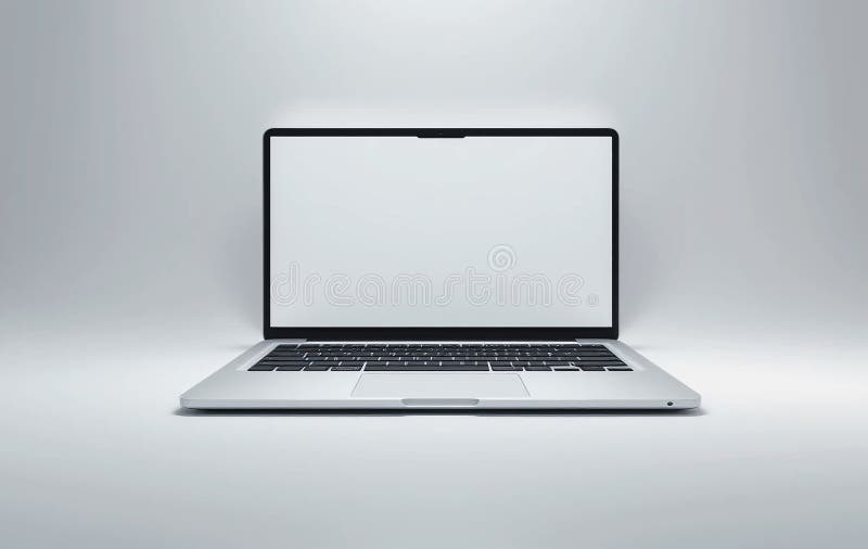 Silver portable computer with a blank LCD screen and keyboard, isolated on white for business technology stock illustration