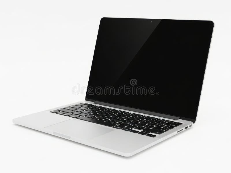 This image features a sleek silver laptop with a black keyboard and screen. The laptop is positioned at an angle, showcasing its side profile. The image is set against a transparent background, making it ideal for various design applications. Laptop side angle illustrations