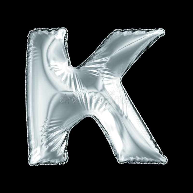Silver Letter K Made of Inflatable Balloon Isolated on Black Background