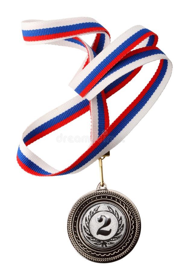 Silver Medal stock photo. Image of white, isolated, ribbon 18418358