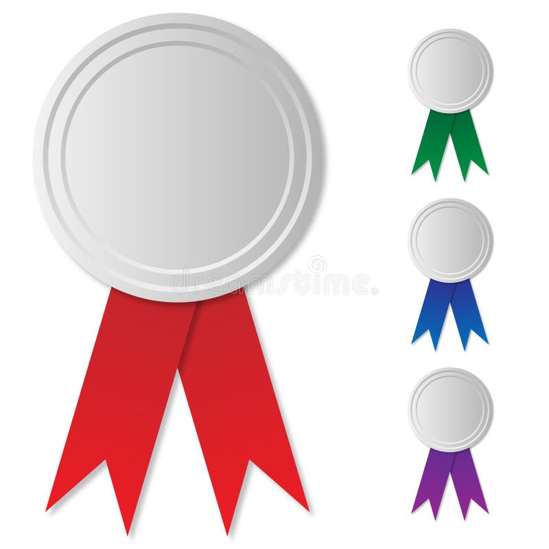 Silver Medal Template with Ribbon, Vector Illustration Stock Vector