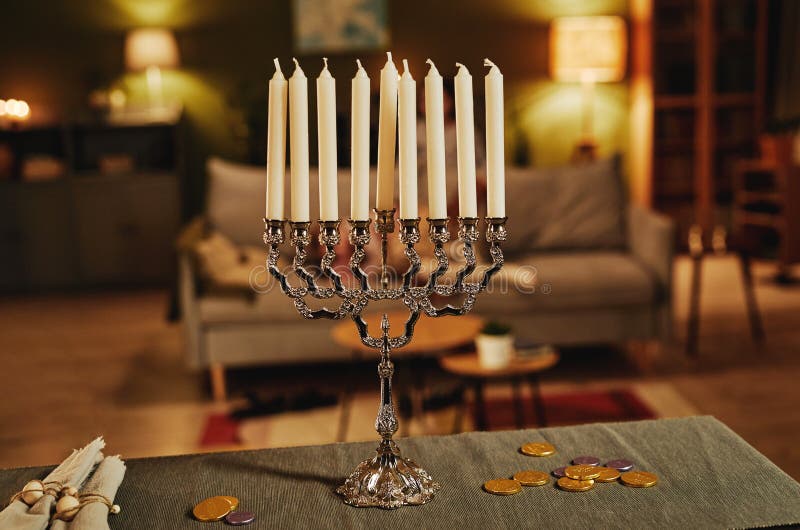 Silver Menorah Candle stock image. Image of holiday 259314311