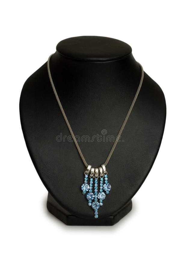 Silver Necklace with Blue Stones on White Stock Image Image of pearls