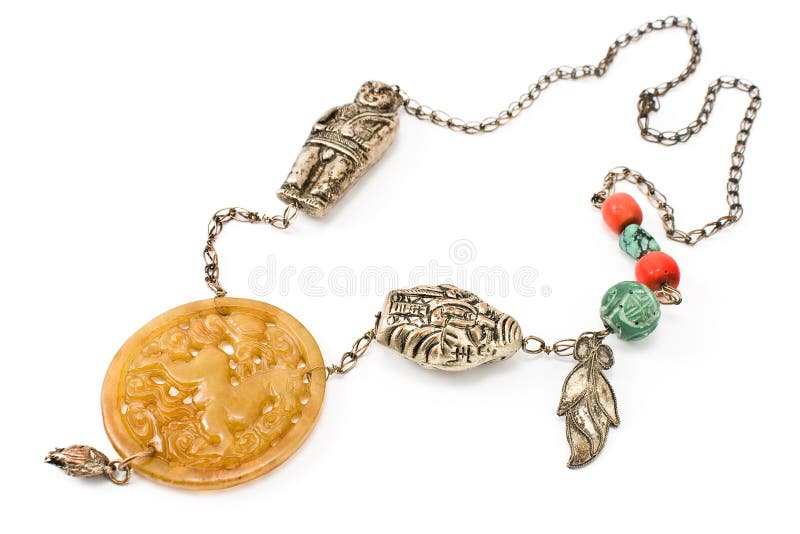 Silver necklace with jade stock photo. Image of jewel 24137328