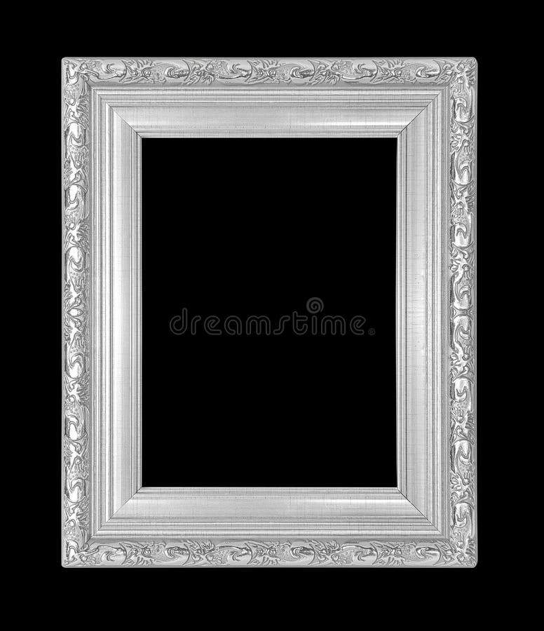 Silver Picture Frame Isolated on Black Background Stock Photo Image