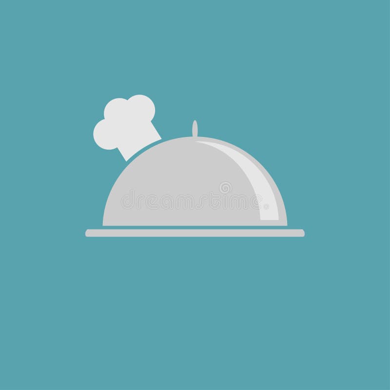 Silver platter cloche and chefs hat icon. royalty free illustration