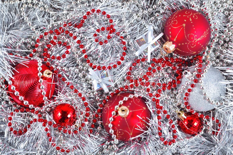 Silver and Red Christmas Decorations Stock Photo Image of background