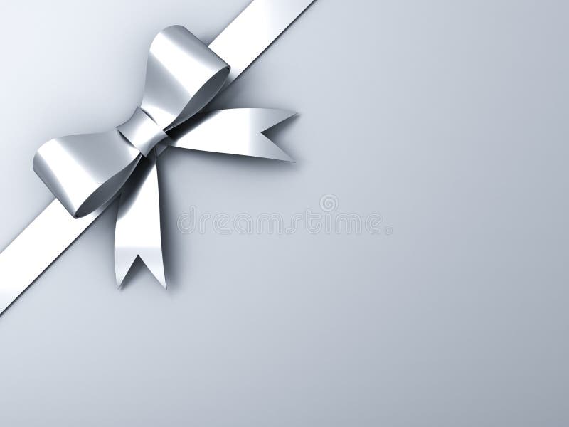 Silver Ribbon Bow on Corner Gray Background Stock Illustration