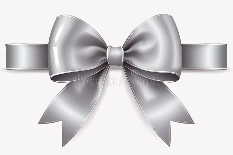 Silver Ribbon and Bow Isolated on White Background. Generative AI Stock