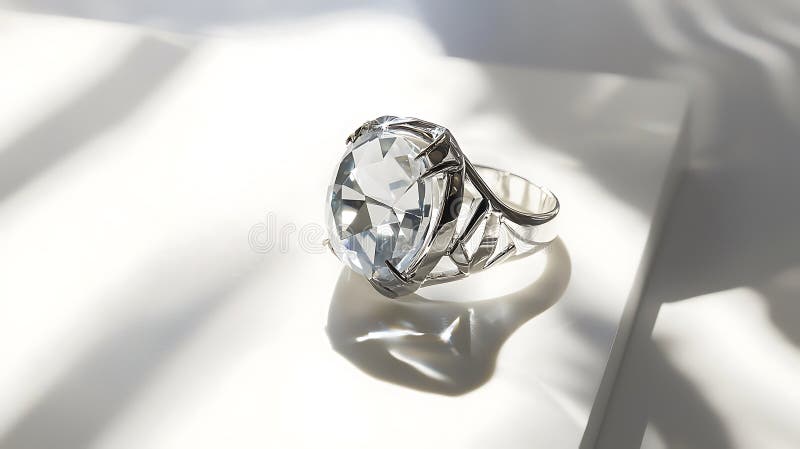 Silver ring with a large white stone in the center royalty free stock photos