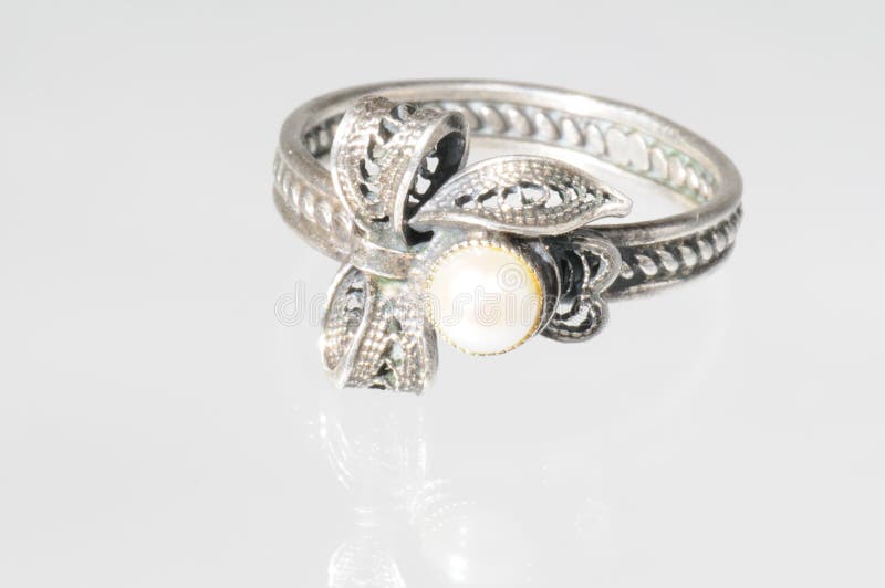Silver ring with pearls stock photo. Image of gems, macro 8067404