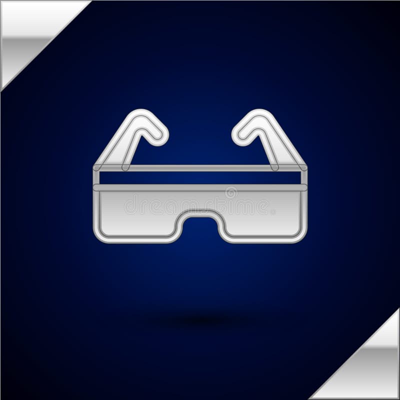Silver Safety Goggle Glasses Icon Isolated on Dark Blue Background