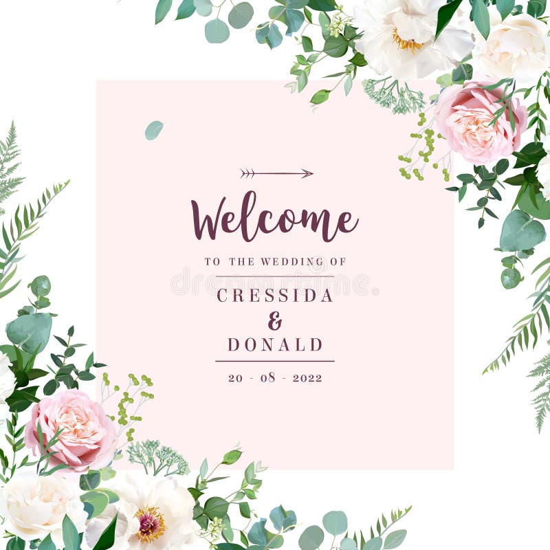 Silver sage green and blush pink flowers vector design frame